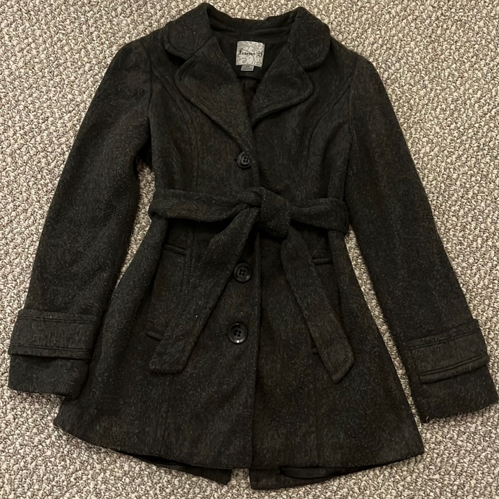 Forever 21 Dress Coat, Charcoal, Size Small